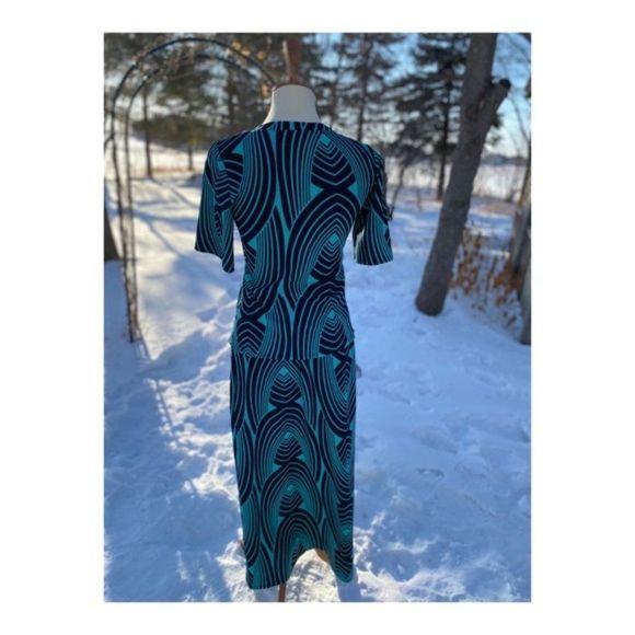 Vintage 60s Skirt Set Stretch A-Line Green Black - Picture 7 of 14